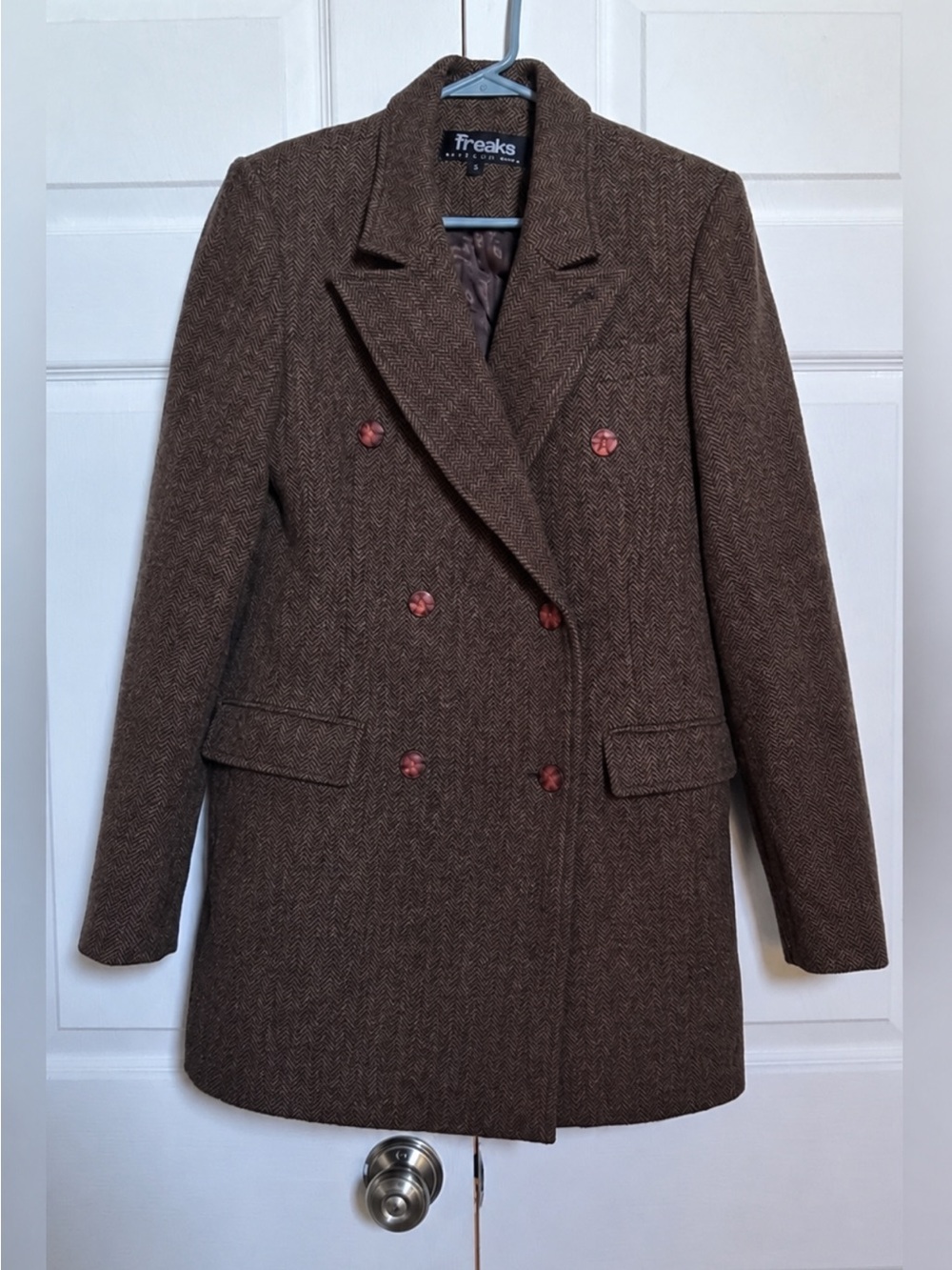 Freaks Kim Tae Hoon Korean Designer 100% Wool Herringbone Coat Size 2